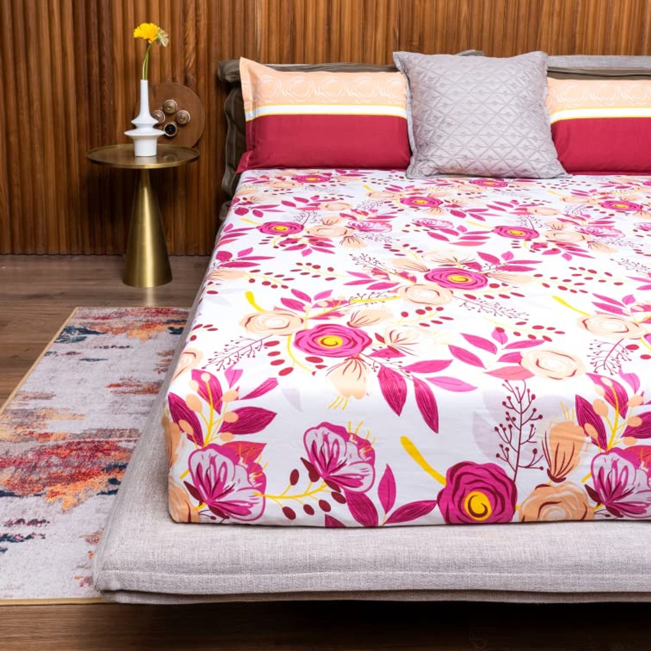 Urban Space 144 TC 100% Cotton Double Bedsheet with 2 Pillow Covers - Earth Pink