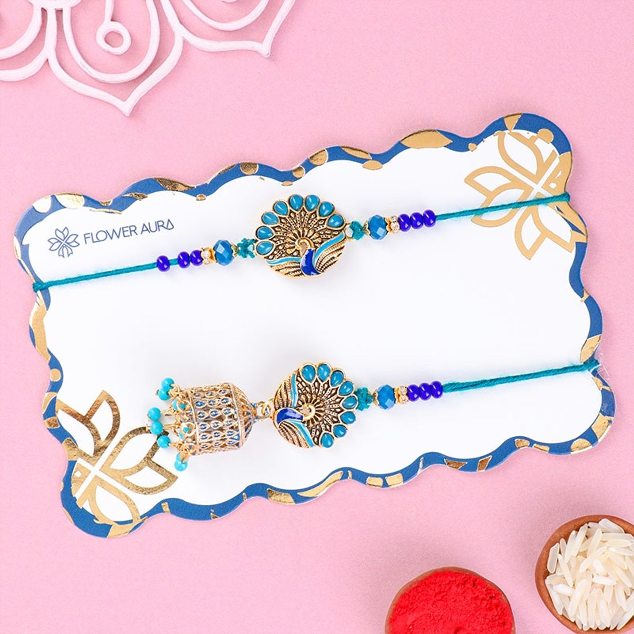 Floweraura Royal Greens Peacock Bhaiya Bhabhi Rakhis