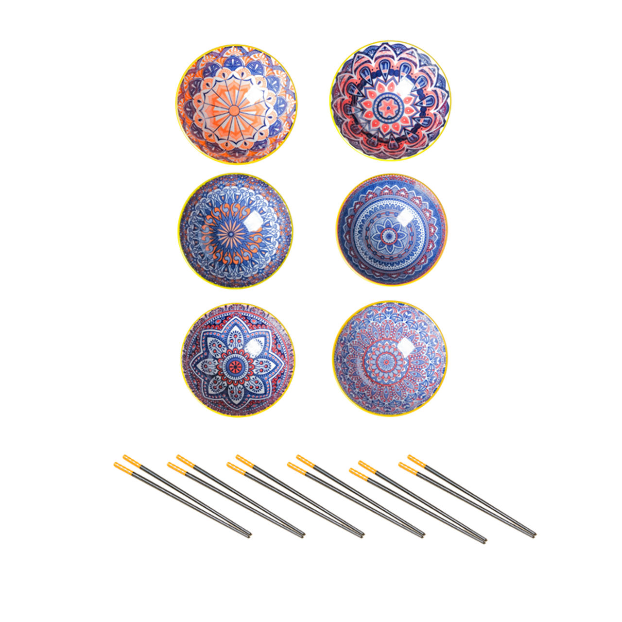 Nestasia Mandala Snack Bowl Set Of 6 With Chopsticks