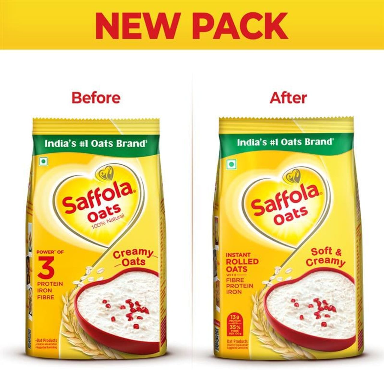Saffola Oats, Instant Rolled Oats, Soft & Creamy Oats, Power of Protein, Iron & Fibre