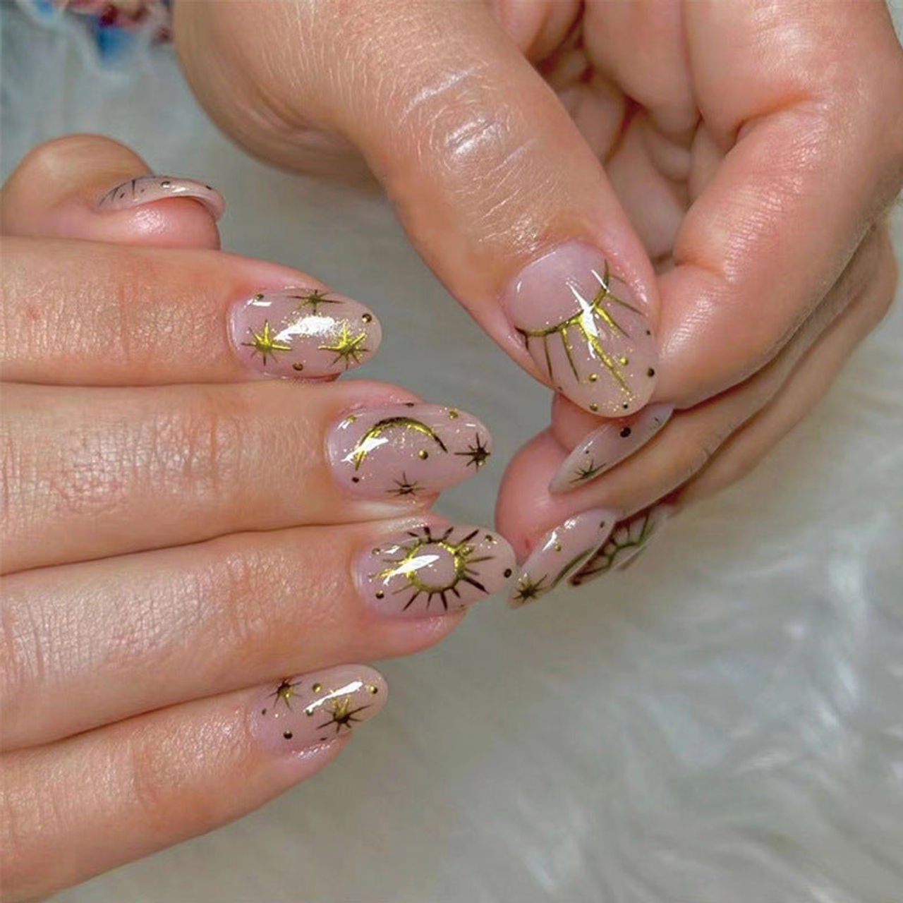 Gush Beauty Nailed It | Reusable Luxury Press On Nails | Gold Short Round | Celestial Gold | Nude & Gold