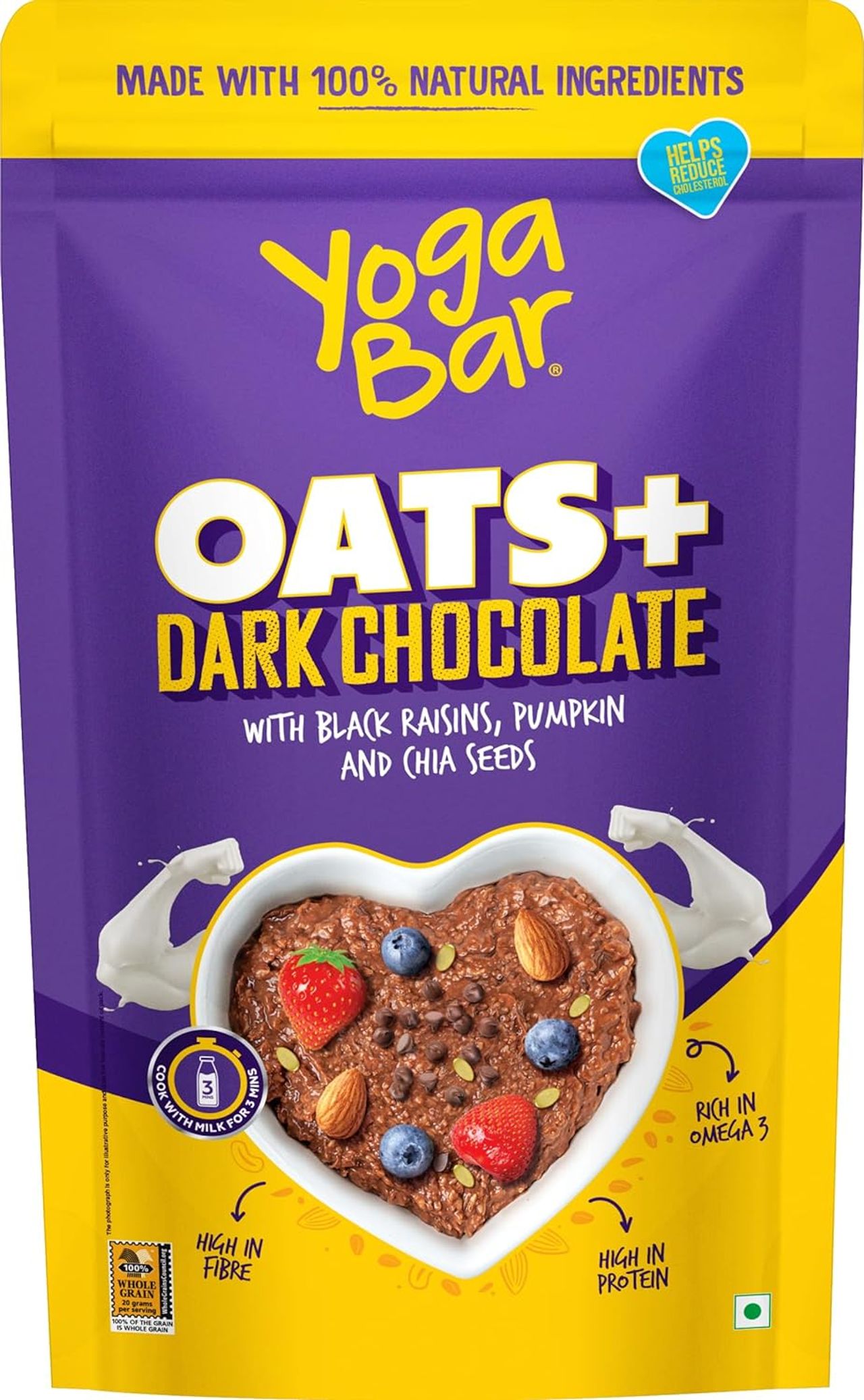 Yogabar Dark Chocolate Oatmeal 400g Breakfast Cereal Gluten Free Oats High in Protein & Gluten-Free