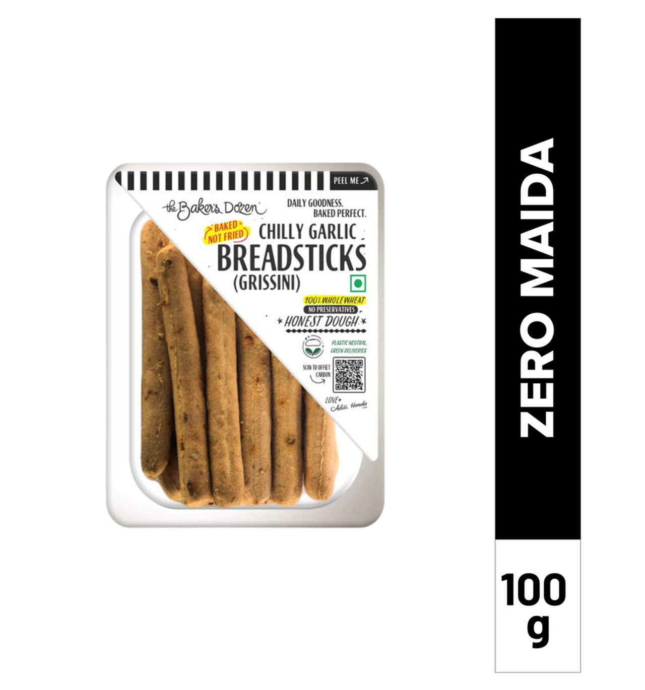 The Baker's Dozen Zero Maida Breadsticks (Grissini) Baked Snack No Palm Oil No preservatives 100% Wholewheat