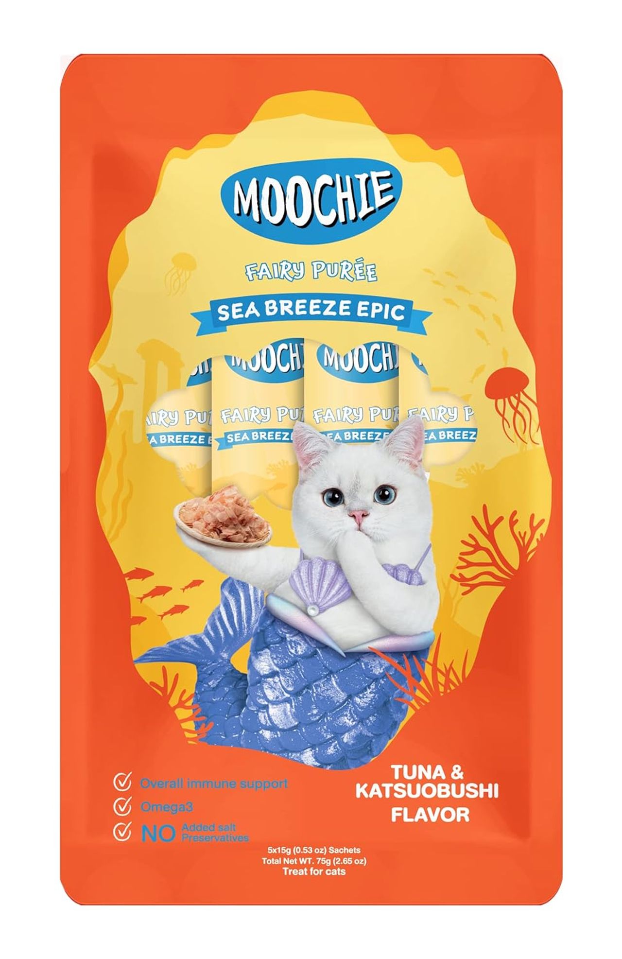 Moochie Cat Creamy Treats With Tuna & Katsuobushi , Lickable Treat For Cats