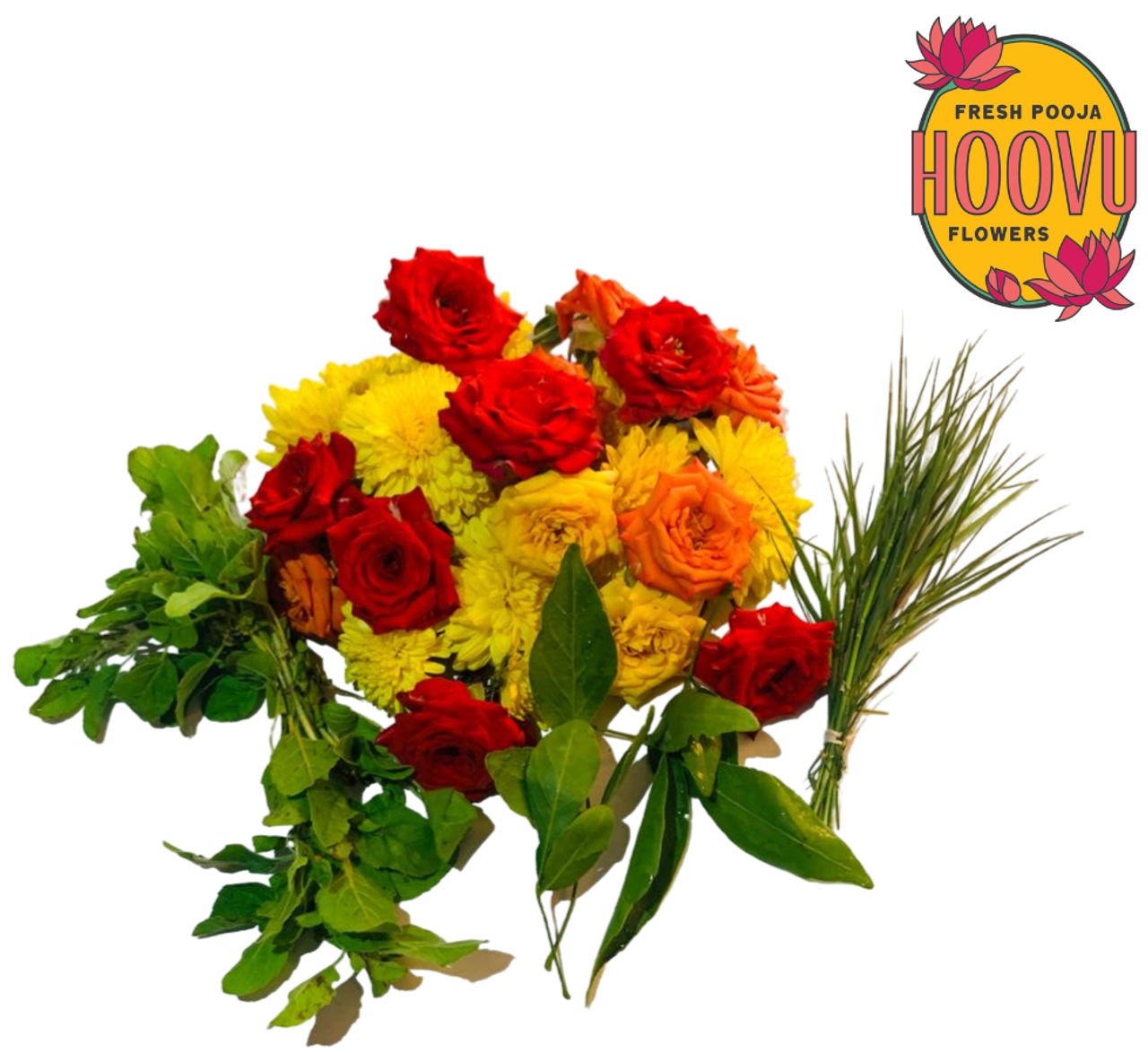 Hoovu Fresh Assorted Pooja Flower + Green Mix