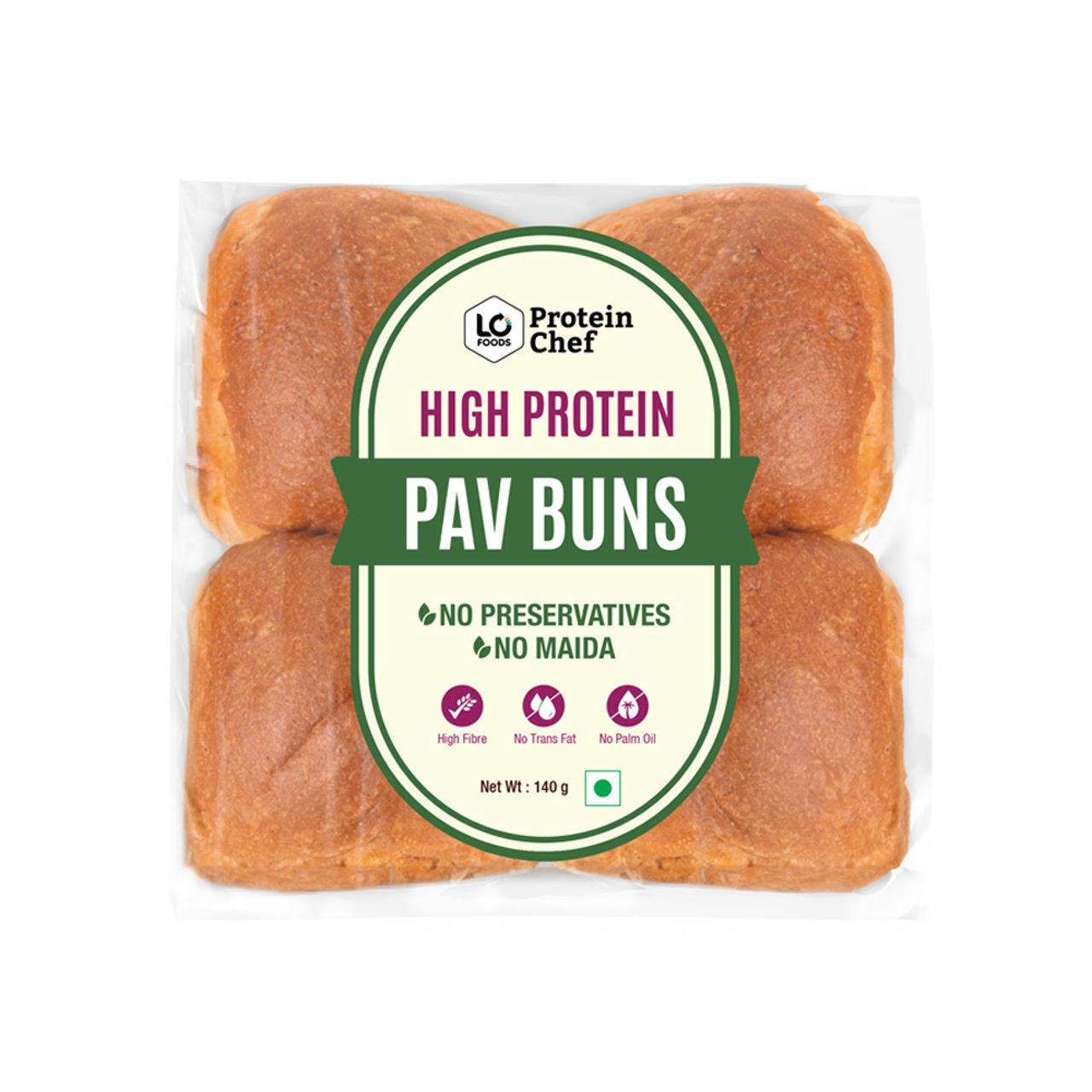 Protein Chef High Protein Pav Bun (Zero Maida, Multigrain) - Made with MP Sharbati Wheat