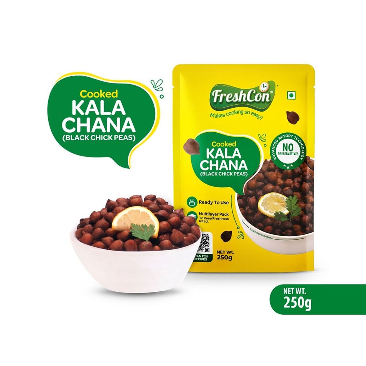 Freshcon Cooked Kala Chana | Black Chickpeas