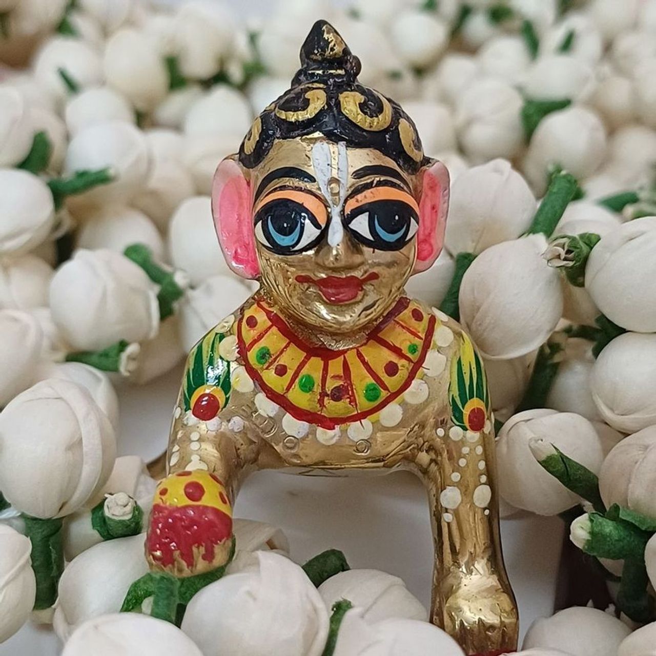 Gullak Laddoo Gopal Handpainted Brass Idol - 2.5 inch