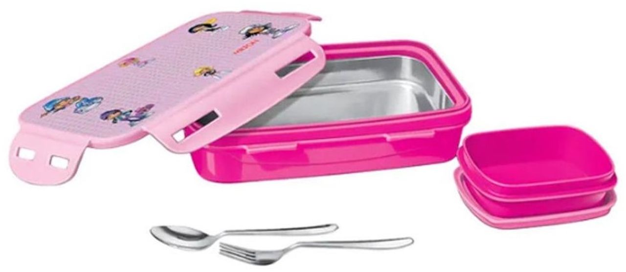 Milton Steely Deluxe Mini Inner Steel Kids Tiffin Box, 400 Ml, Pink, 1 Pc