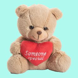 Premium Sitting Teddy Bear With Heart (20 Cm) - Beige(1pc) & Red Velvet ...