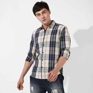 Buy Campus Sutra Men's Brushed Buffalo Check Shirt | Midnight