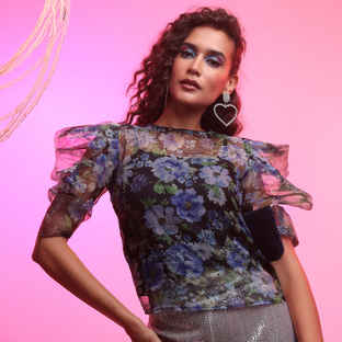 Buy Tokyo Talkies Women's Floral Printed Puff Sleeves Top | Blue