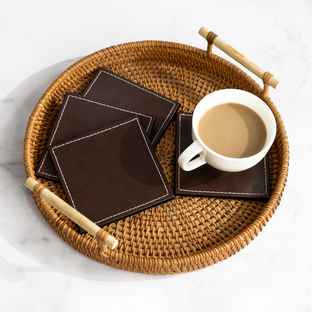 Buy Birch & Co. Leather Coaster | Brown Coaster Set of 6 with