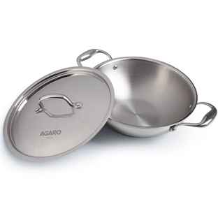 Buy Agaro Regency Triply SteelKadai with Lid, 24 cm, Triply Steel