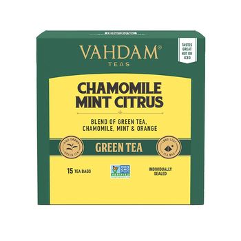 Vahdam Organic Chamomile Mint Citrus Green 15 Tea Bags- For Stress Relief & Sleep