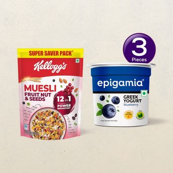 Kellogg's Crunchy Fruit & Nut Breakfast Cereals Muesli(750 gms) & Epigamia Blueberry Greek Yogurt(90 gms) Combo