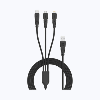 Portronics Konnect A Trio 3-In-1 USB Cable - Black | Braided and High-Speed | Fast Charging