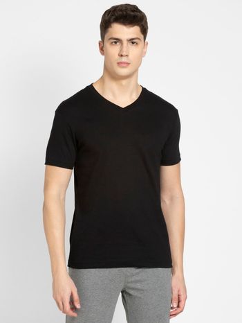 Jockey 2726 Men's Super Combed Cotton Rich Solid V Neck Half Sleeve T-Shirt | Black-M