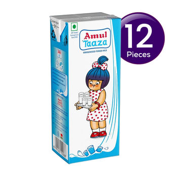 Amul Taaza Homogenised Toned Milk (Tetra Pack) 1 l Combo