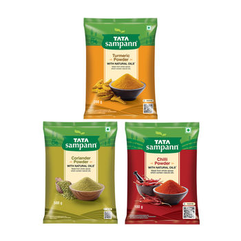 Tata Sampann Coriander Powder with Natural Oils(500gms), Tata Sampann Spices Chilli Powder Masala(100gms) & Tata Sampann Turmeric Powder Masala with Natural Oils(200gms) Combo