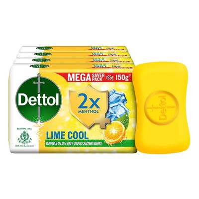 Dettol Lime Cool Bathing Soap Bar with 2X Menthol & long Lasting Freshness (Pack of 4)