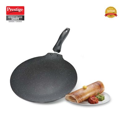 Prestige Omega Deluxe Granite-Finish Coated Aluminium Non-Stick Dosa Tawa, 30Cm (Black)