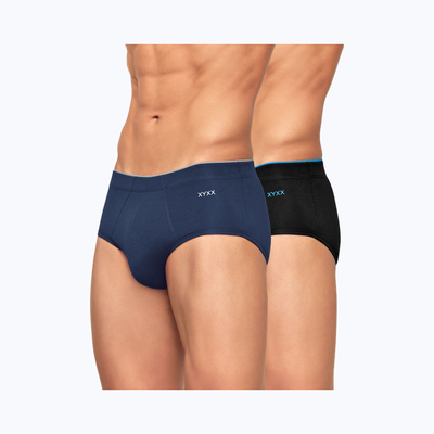XYXX Uno IntelliSoft Micro Modal  Solid Brief  | Men's Innerwear | Pack of 2  | Blue + Black- XL