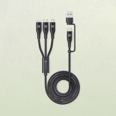 Portronics Konnect J9 3-In-1 USB Cable With Changeable USB Head - Black