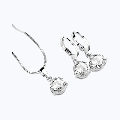 Designs & You Silver Plated Cubic Zirconia Studded Solitaire Pendant Set