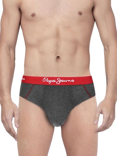 Pepe Jeans Men's Solid Charcoal Melange Brief - M