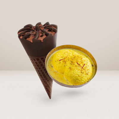 Havmor Dark Chocolate Ice Cream Cone(110ml) & Kesari Rasmalai(1pc) Combo
