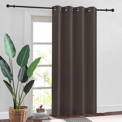 Urban Space Solid Blackout Curtains Door - 7 ft - Dark Brown - Set Of 2 Curtains