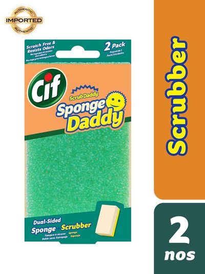 Cif Sponge Daddy Dual-Sided Cleaning Sponge + Scrubber, Scratch-Free Multipurpose Pack of 2