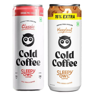 Sleepy Owl Cold Coffee Can - Classic(200ml) & Sleepy Owl Cold Coffee Can - Hazelnut(200ml) Combo