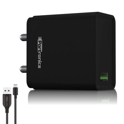 Portronics Adapto One 3.0 A Single Port Wall Adapter With Quick Charge | Connector Type - USB