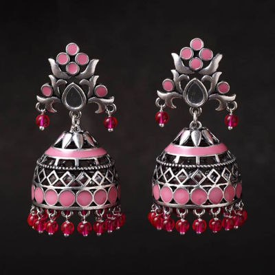 Voylla Rangabati Pink Embellisheds Jhumka Earrings