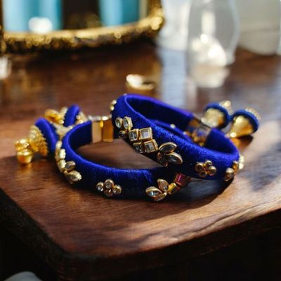 House Of Festivals Designer Bangals with Silk Thread Work - Blue