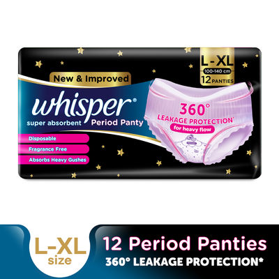 Whisper Super Absorbent Period Panty, L-XL Panties (Pack of 12)