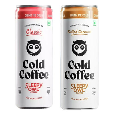 Sleepy Owl Cold Coffee Can - Classic(200ml) & Sleepy Owl Cold Coffee Can - Salted Caramel(200ml) Combo
