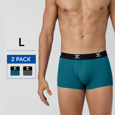 XYXX Ace IntelliSoft Micro Modal  solid Trunk  | Men's Innerwear | Pack of 2  | Blue + Grey- L
