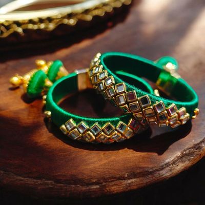 House Of Festivals Designer Bangles with Silk Thread Work - Green