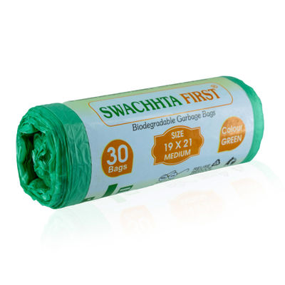 Green Medium Oxo Bio Degradable Garbage Bags-Swachhta First (19 x 21 Inches)