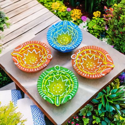 Diacraft Multicolor Sparkle Diya Pack Of 4