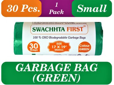 Swachhta First Oxo Bio Degradable Garbage Bags - Green Small | 17 x 19 inch