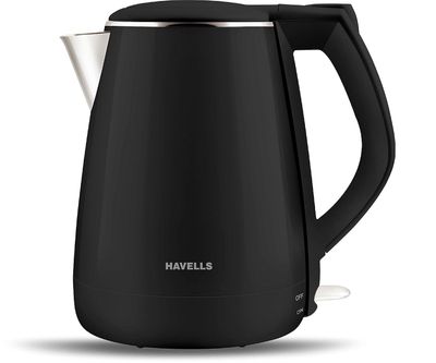 Havells Electric Kettle Aqua Plus 1250W 1.2L,2 Layer Cool Touch, Ss Inner Body,Auto Shut Off, Black