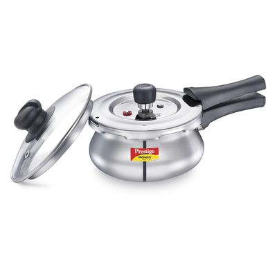 Prestige Deluxe Alpha Svachh Steel Spillage Control Handi Pressure Cooker Glass Lid 1.5 L Silver