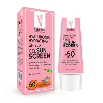 Nutriglow Sunscreen - Spf 60 Pa++++ Hyaluronic Hydrating Shield Gel, No White Cast
