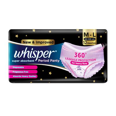 Whisper Super Absorbent Period Panty, M-L Panties (Pack of 12)