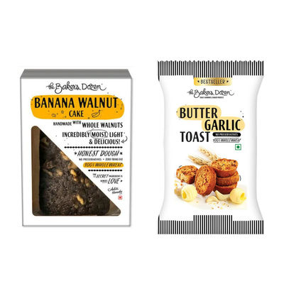 Banana Walnut Cake(150gms) & Butter Garlic Toast(90gms) Combo