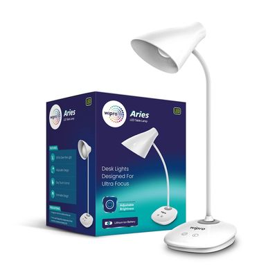 Wipro Aries 6W Rechargeable Led Table Lamp- 3 Grade Dimming and Night Light